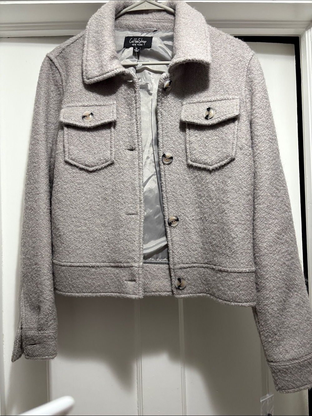 CoffeeShop Bouclé Jean Jacket in Light Taupe